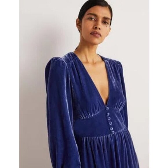 💕BODEN💕 Velvet Midi Party Tea Dress ~ Sea Blue US 8 NWT - Picture 6 of 16